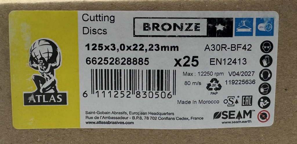 Tarcza do metalu 125X3X22.23MM - ATLAS BRONZE - stal czarna i nierdzewna